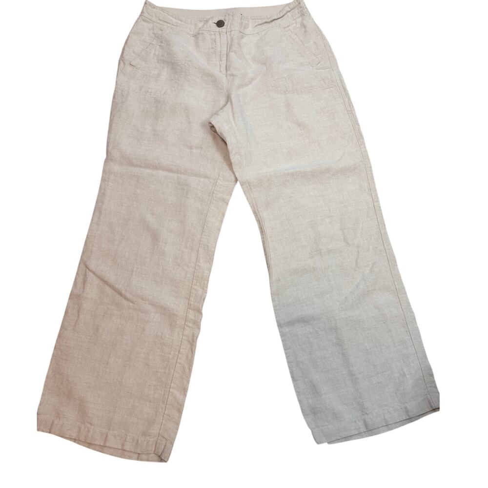 Chico's Linen Trousers Pants Pockets Casual Beach Resort Minimalist Size 2 Large